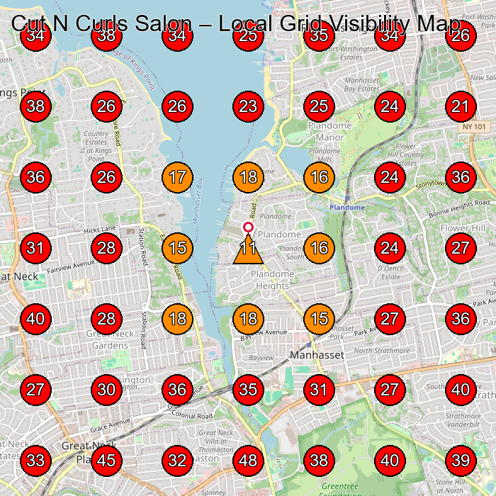 Cut N Curls Salon GeoGrid visibility map for Hair Salon in Great Neck